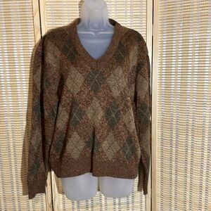 Vintage 1970s? Shades of Brown Faded Plaid Sweater Preppy Collegiate No Tags